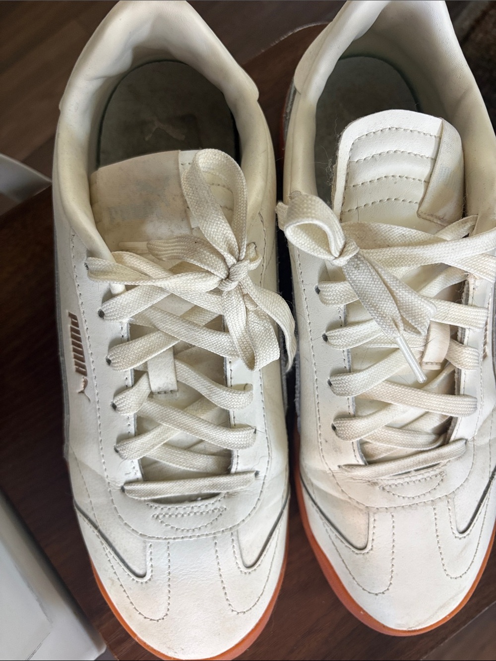 Puma Cream White and Orange Low-Top Sneakers